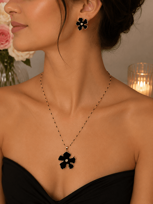 Parure Fleur Noire & Dorée - Maison Hajar