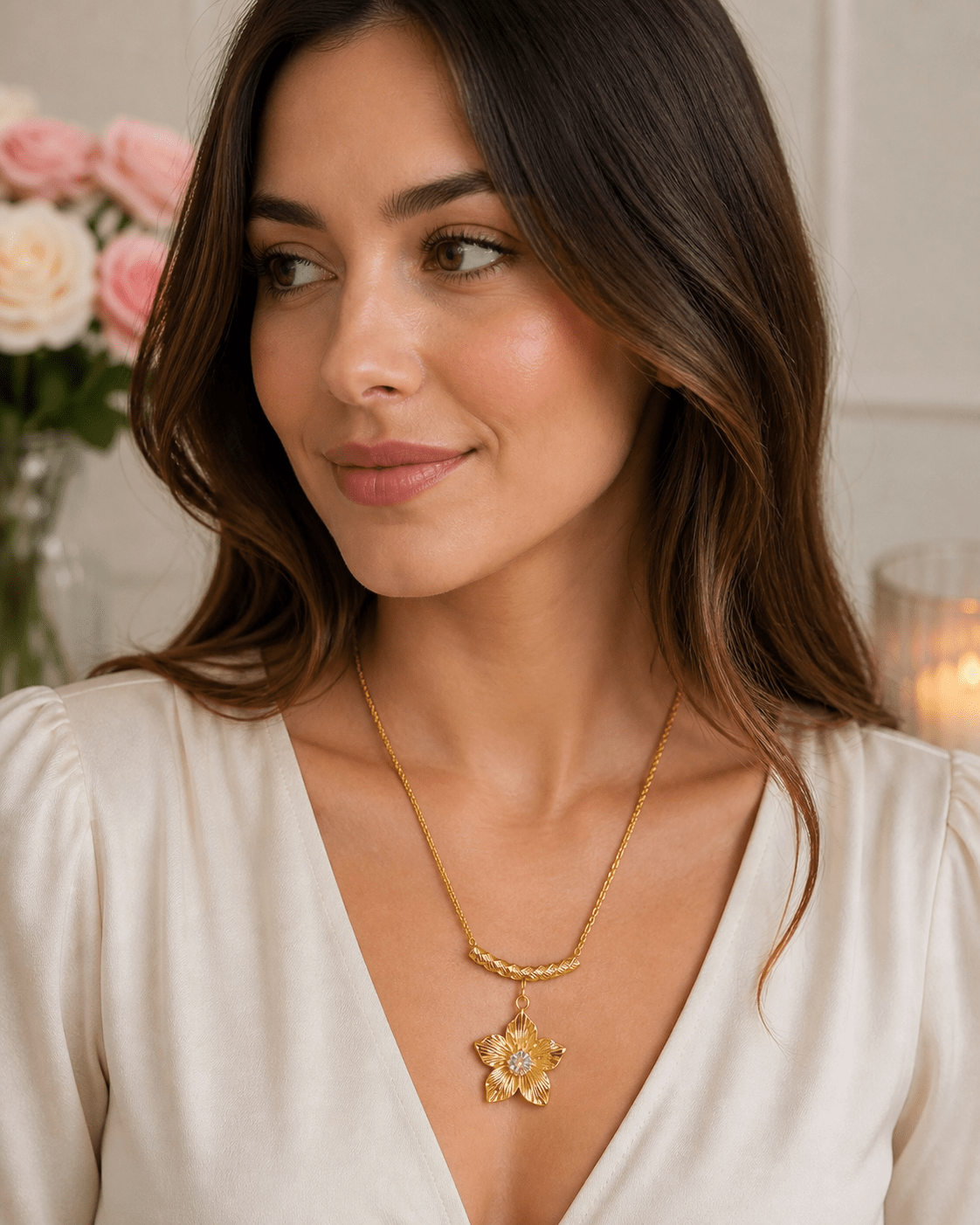 Collier Pendentif Fleur d'Or "Éclat Solaire" - Maison Hajar